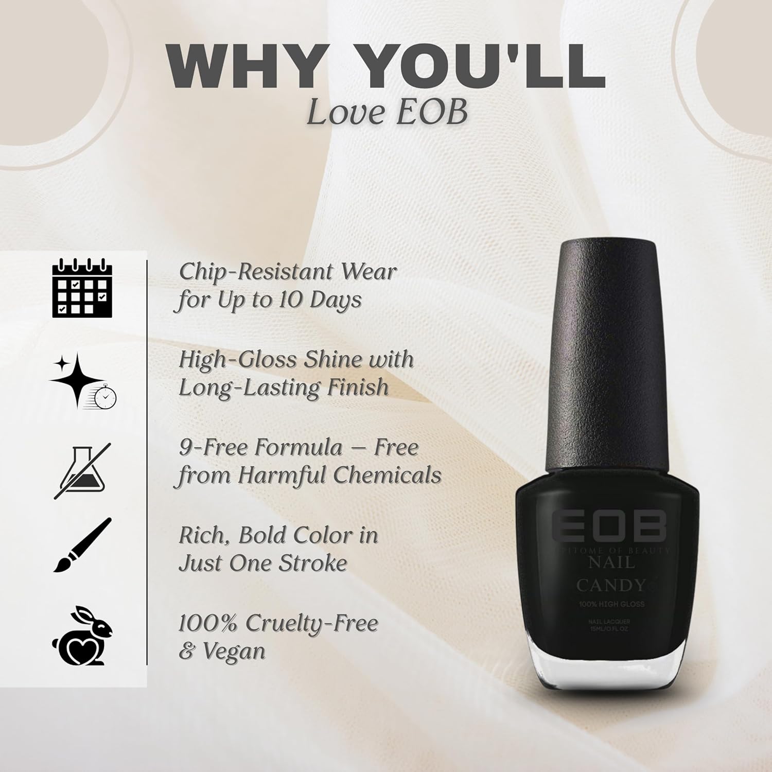 EOB Nail Candy Onyx – Glossy Black Nail Lacquer